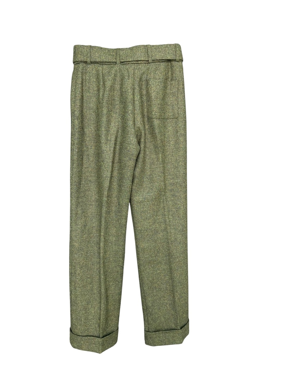 Sezane Lukas Trousers High-Waist Belted Wide-Leg Wool Olive Green Size 42 US 10 - Picture 6 of 10
